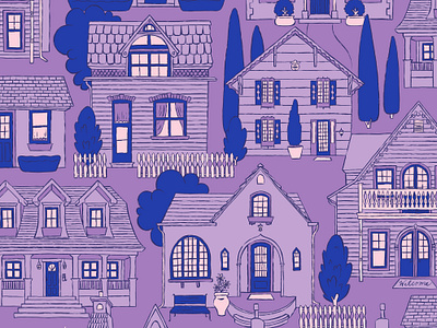 Cottagecore blue cottagecore cottages digital fabric design illustration ipad lavender olive pattern procreate repeating pattern wallpaperdesign