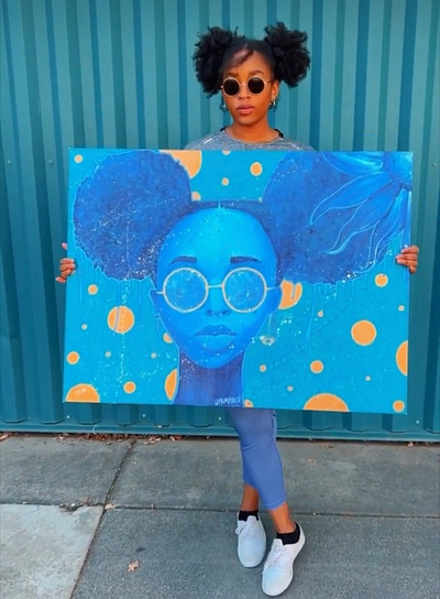 Who is She? art artist blue muralist paint painter portrait self portrait