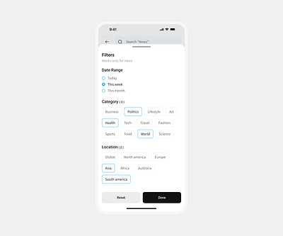 Filters Screen - App Design app app design clean design filters minimal mobile app modern news news app ui