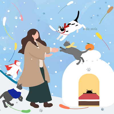 Winter vacation animal art cat design graphic design illustration logo vector web winter