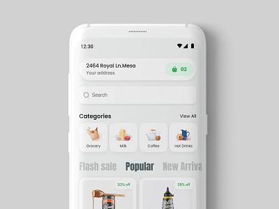 2024 Mobile Grocery Shopping Mobile App android app clea delivery design flat foods grocery groceryapp design minimal online app shopping shopping app ui ux