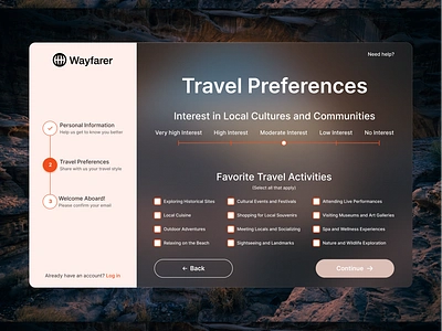 Wayfarer Multi-form Page branding design form form design multi form multi form design multi page travel app travel design travel form ui design ui form ux design