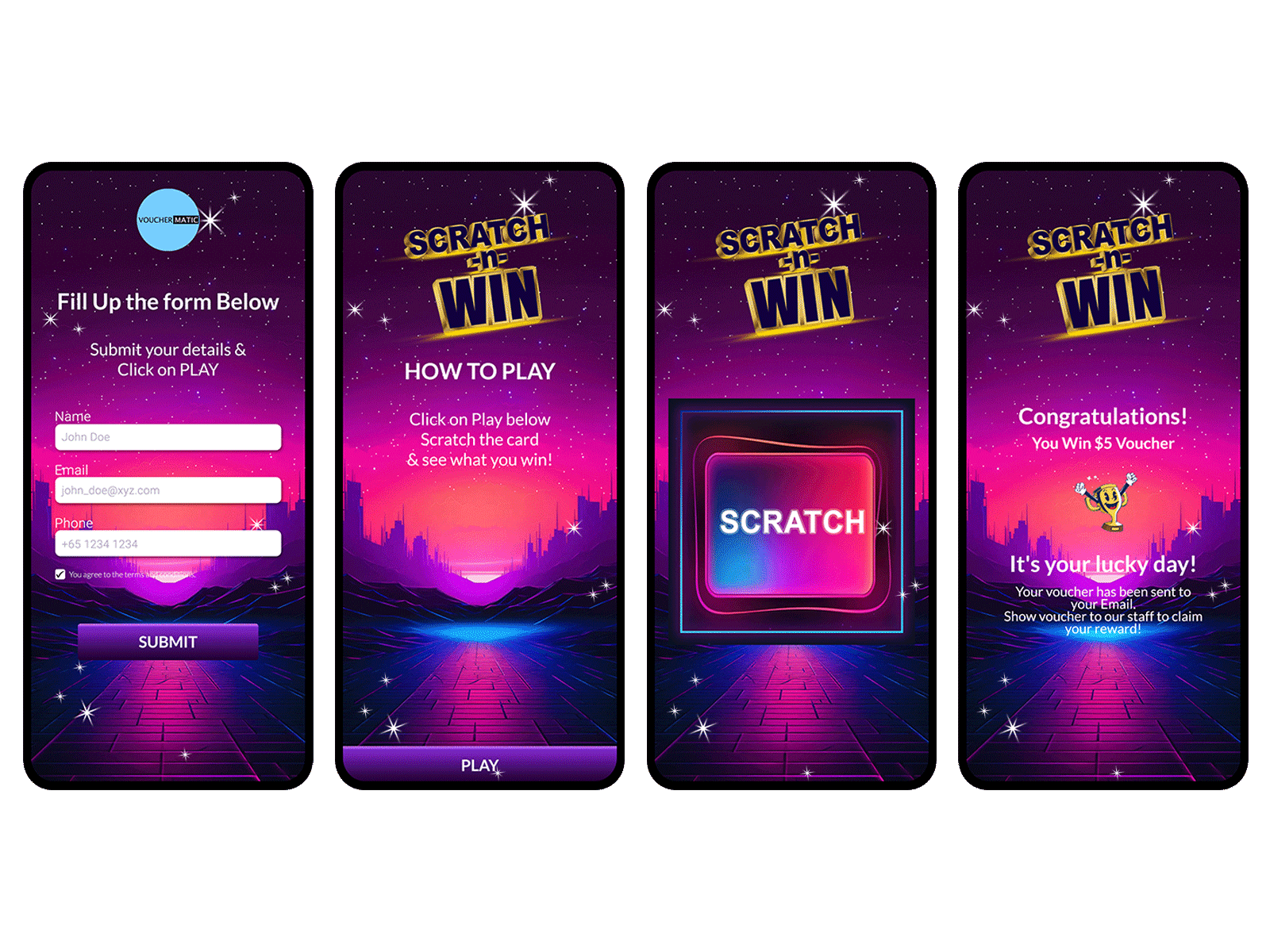 Scratch-n-Win branding business promotion coupon customer rentention digital voucher evoucher gamification gift loyalty program mobile game reward reward management scratch and win user engagement voucher vouchermatic