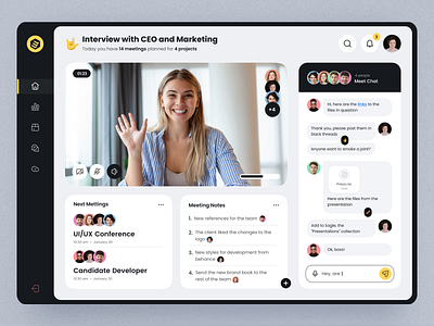 Interview Dashboard Video Call Chat Meeting branding chat creative dashboard design illustration interface interview metting minimalism product service startup ui video webdesign website