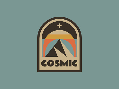 Cosmic badge emblem illustration logo mountain outdoor retro space star