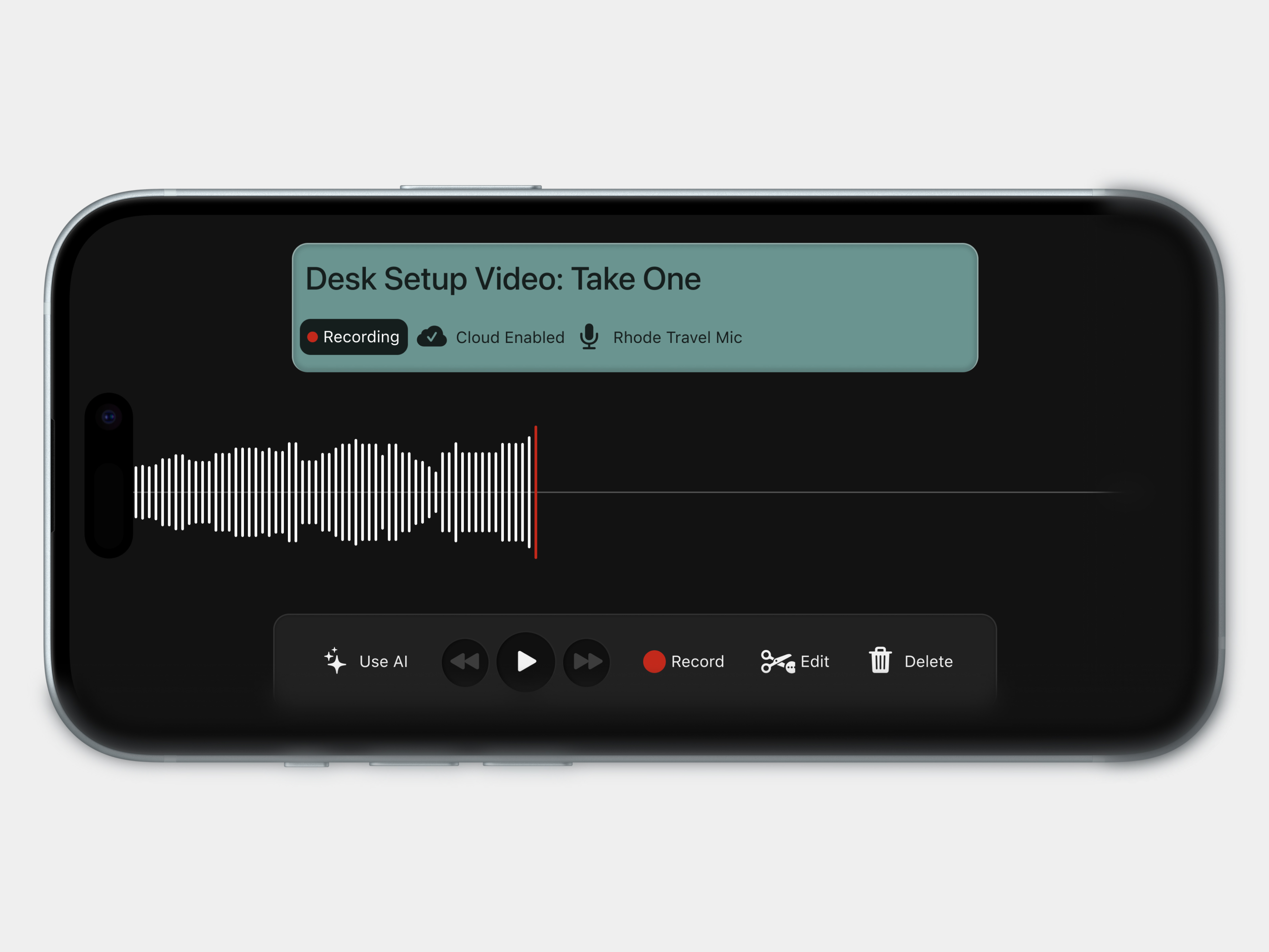 iPhone Audio Recorder for YouTube Videos with AI ai ai design app design apple dark mode ios iphone minimal mobile app mobile design mockup product design sf pro sf symbols ui ui design uiux ux ux design voice recorer