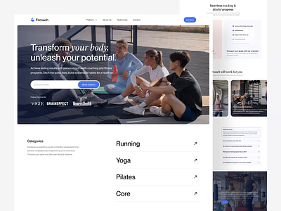 Fitcoach - Health Coaching Landing Page animation clean coach dipa inhouse fitness framer gym health landing page landingpage minimal site sport ui ui design web web design webflow website workout