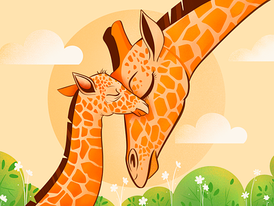 Giraffe mother and baby illustration animal illustration concept design digital art giraffe baby giraffe illustration illustration illustrator jungle illustration procreate vector