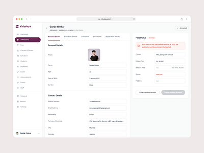 Student admission application dailyui dashboard edtech education form desgin payment product design sass sass design settings simple ui ui design web design website design