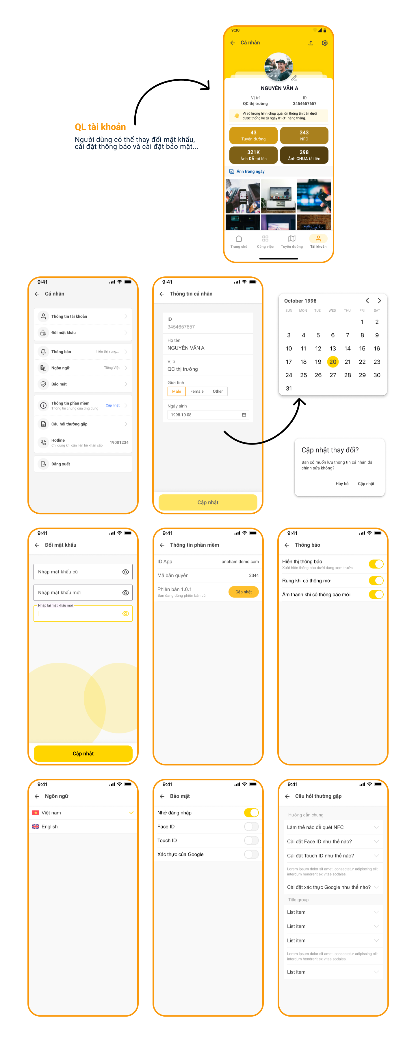 Account and settings account account setting app mobile product design setting ui ux