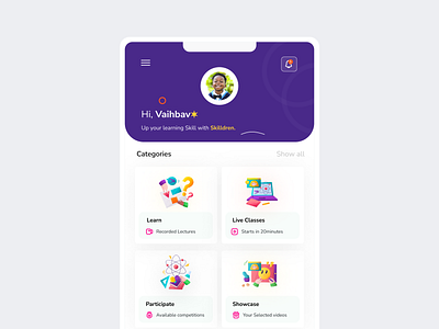 E-learning App for Children app childrenapp design elearning funapp minimal mobileapp productdesign ui uiux userexperiencedesign videolearning website
