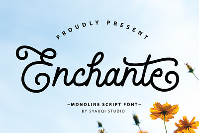 Enchante, A Monoline Script Font. art branding calligraphy design font graphic design handlettering handwriting label lettering logo monoline product packaging type typography vintage watermark