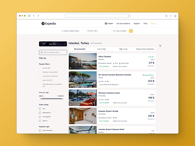 Expedia Redesign - Search Result Page cards filters mobile application search results searchbar tile toruism tour explore travel