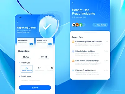 A page design for a consumer protection center app ui design blue list safe ui ux