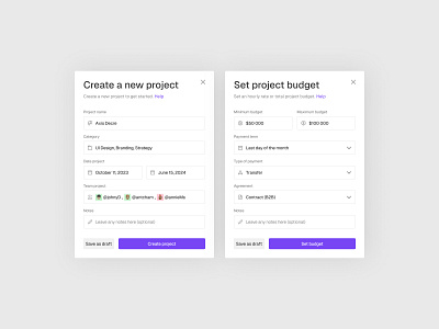 Modals 💥 black business clean crm daily dailyui dashboard design figma gray minimal modal poland purple ui uiux ux