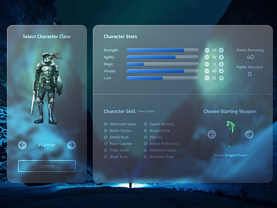 Character Creation character creation game glass morphism ui