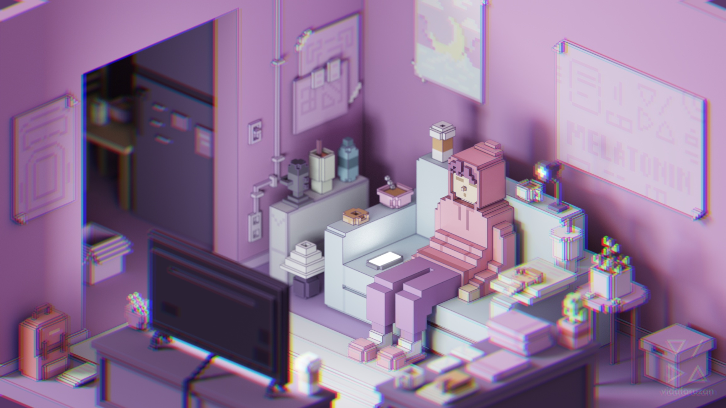 Melatonin Game Voxel Fanart 3d art aesthetic art game fanart isometric magicavoxel melatonin voxel voxel art voxel game voxel room