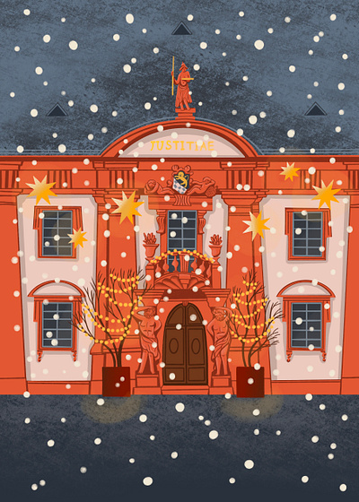 Old town hall character characterdesign christmas city illustration illustrator lights snow snowfall town town hall winter