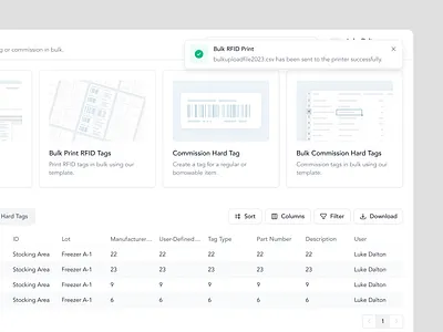 FactorySense RFID - Toast Notification dashboard light mode notification rfid saas software tagging toast notification ui ux