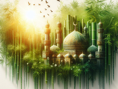 Mosque in Bamboo Forest | Sacred Tranquility | tracingflock ai art architecture bamboo forest divine eid green forest harmony illustration mosque ramadan ramzan spirituality tracingflock