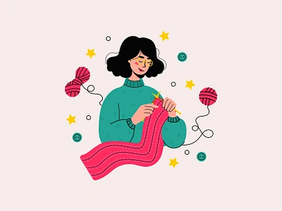 Free Knitting a Scarf Illustration character design free illustration freebie illustration knit knitting knitting illustration scarf knitting sewing vector illustration yarn