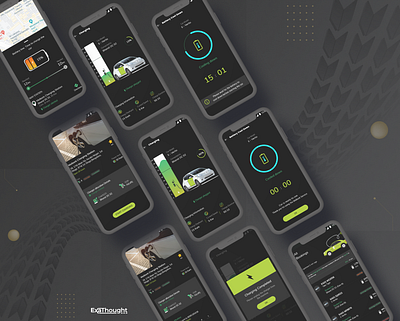 Electric taxis: Driver Application| Dark Theme | Charging Flow application cab car car app charging complete dark theme driver driver app electric emobility empty state ev green vehicle home mobile app taxi taxi app ui ui ux