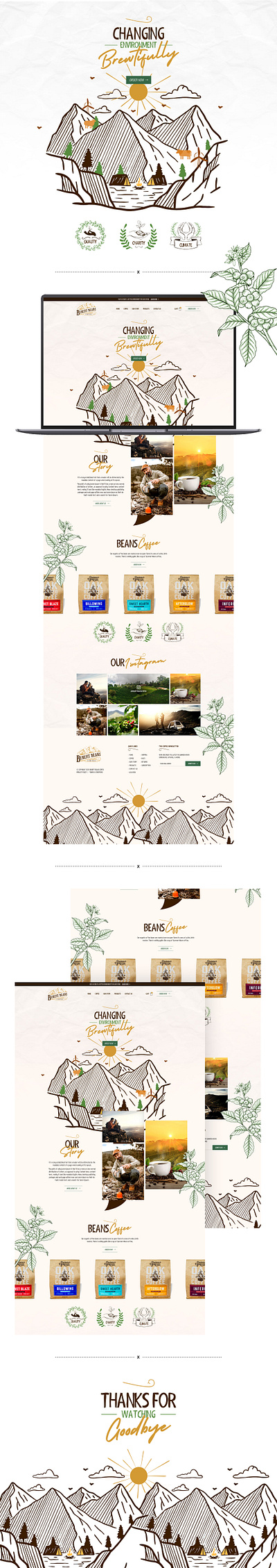 ☕Web UI Design for Conservative Coffee brand | Coffee Web Design aesthetic branding coffee conservative environment illustration landing page motion graphics mountain typography ui ux vector web design