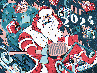 New year 2024 art christmas christmas tree design digitalart garland gift holiday illustration illustrator inspiration new year present santa claus sled swag winter xmas