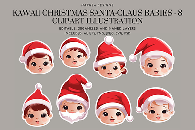 Kawaii Santa Claus Babies adobe art branding christmas christmas products design graphic design illustration illustrator kawaii vector art vector graphics vector product