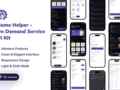 Home Helper On-Demand Service App UI Kit book service design kit home service app on demand service app on demand service booking app on demand service ui kit repair app service service booking app service provider ui design ui kit urban clap