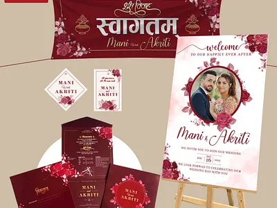 wedding sets of Nepali invitaion card, welcome board, wedding ta branding card design easel flex board graphic design invitaion card kathmandu kathmandu valley modern design nepal nepali nepali card nepali invitaion card swagatam tags wedding tags weds welcome welcome board