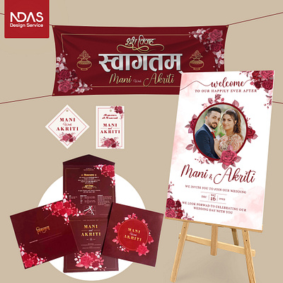 wedding sets of Nepali invitaion card, welcome board, wedding ta branding card design easel flex board graphic design invitaion card kathmandu kathmandu valley modern design nepal nepali nepali card nepali invitaion card swagatam tags wedding tags weds welcome welcome board