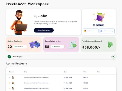 Freelance Dashboard dashboard design freelance freelancedashboard mobileapp ui ux websitedesign