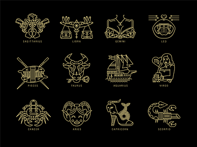 Zodiac astrology icons illustration zodiac