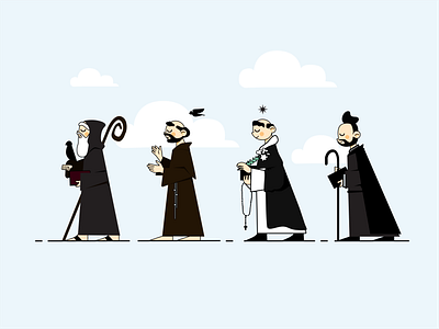 The Evolution of Catholic Religious Orders catholic evolution flat flat illustration illustration religious order st benedict st dominic st francis of asissi st ignatius the beatles