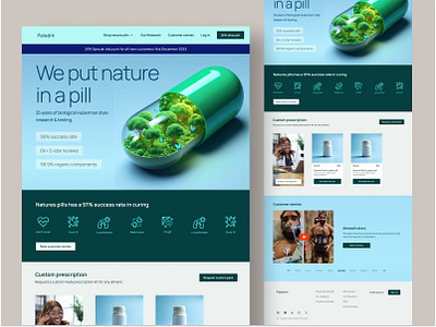 Paladin landing page a health tech startup green health health tech hero section landing page. pill. product ui ux web design website website design