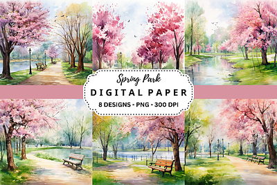 Watercolor Spring Park Background tumbler wrap