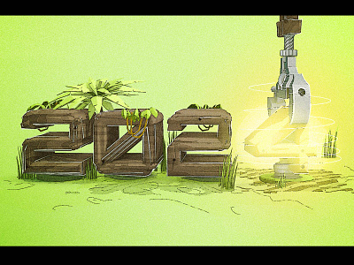 Happy 2024 2024 3d after effects animation bulb cel shading cinema 4d green letters low poly plants plier wood