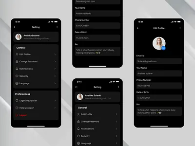 Profile Setting UI App 2 screens abstract app black design dribbble setting ui