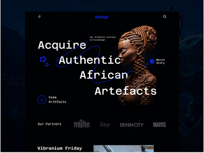 African artefacts (with vibranium) show hero section african artefacts black panther dark mode hero section killmonger landing page museum ui vibranium wakanda