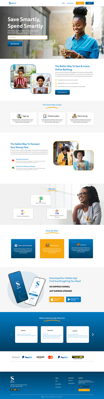 Salvo app design homepage money savings ui uiux ux web