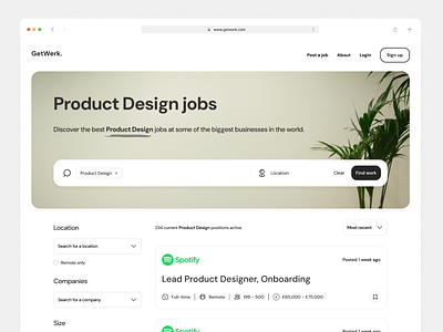 GetWerk - Job results page clean ui dailyui flat hiring job board job search minimal pagination results search simple ui tech jobs ui ux web web design work