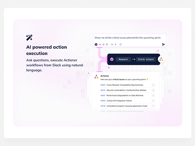 Website section | AI-powered Action execution actioner ai automation graphic design minimal no code slack website website design