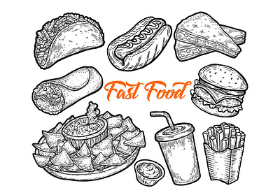 Fast food illustrations drawing food graphic meal restaurant sketch vector