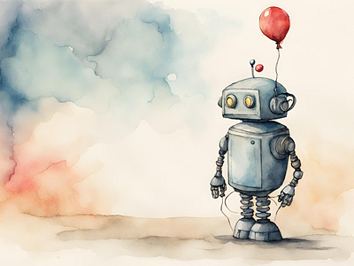 Robot with balloon 1 design graphic design illustration vector