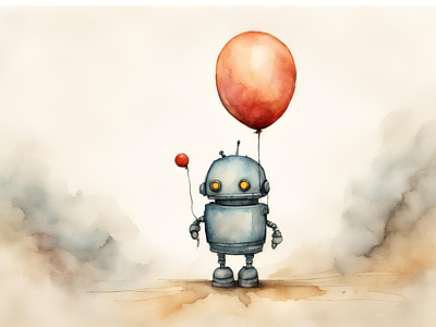 Robot with balloon 2 design graphic design illustration vector