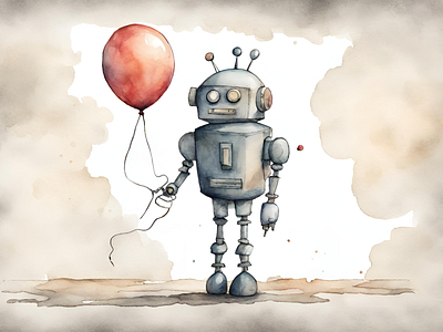 Robot with balloon 3 design graphic design illustration vector