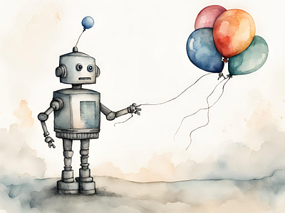 Robot with balloon 4 design graphic design illustration vector