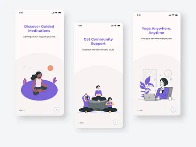 Onboarding Screens - Meditation App dailyui design figma meditation mindfulness mobileui onboarding onboarding screens ui uichallenge uidesigner uiux ux yoga
