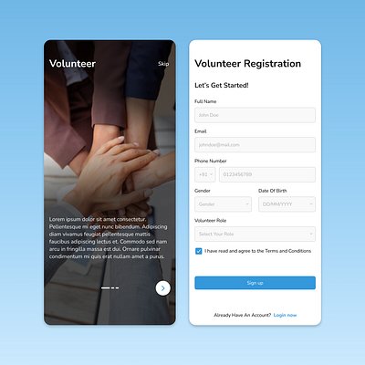 Volunteer Registration #dailyui #dailyuichallenge #day01 dailyui design mockups product design ui ux